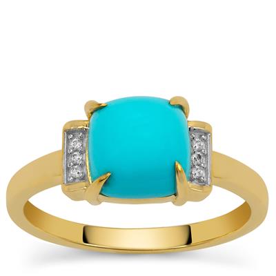 Sleeping Beauty Turquoise Ring with White Zircon in Gold Plated Sterling Silver 1.95cts