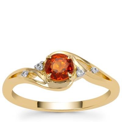 Nigerian Mandarin Garnet Ring with White Zircon in 9K Gold 0.85ct