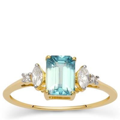 Blue & White Zircon Ring in 9K Gold 1.85cts