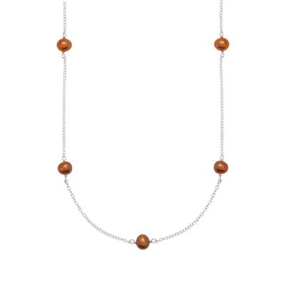 Golden Caramel Pearl Necklace in Sterling Silver (7mm)