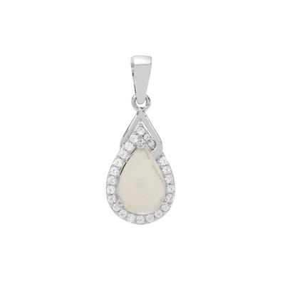 Rainbow Moonstone Pendant with White Zircon in Sterling Silver 2.75cts