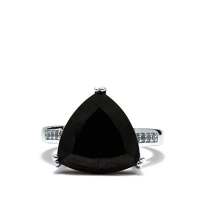 Black Spinel Ring with White Topaz in Sterling Silver 10.16cts