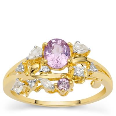 Purple Sapphire Ring with White Zircon in 9K Gold 1cts