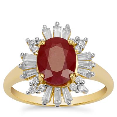 Burmese Ruby Ring with White Zircon in 9K Gold 3.40cts