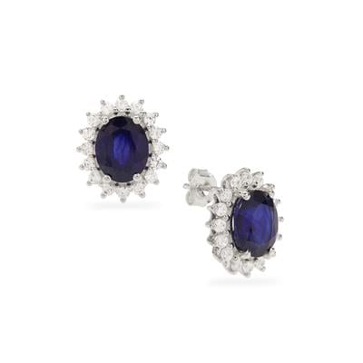 Madagascan Blue Sapphire Earrings with White Zircon in Sterling Silver 8.55cts