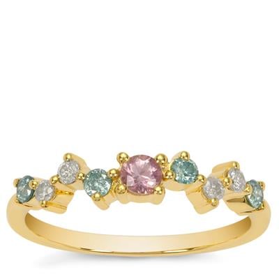 Ice Blue, White Diamonds Ring with Pink Sapphire in 9K Gold 0.41cts