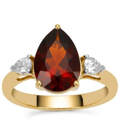 Madeira Citrine Ring with White Zircon in Gold Plated Sterling Silver 2.75cts