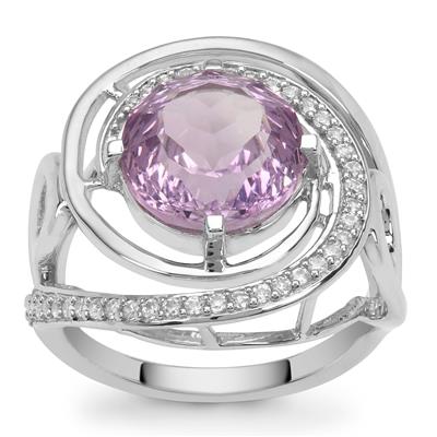 TheiaCut™ Rose De France Amethyst Ring with White Zircon in Sterling Silver 4cts