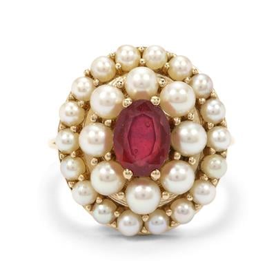 Bemainty Ruby Ring with Akoya Cultured Pearl in 9K Gold (3mm)