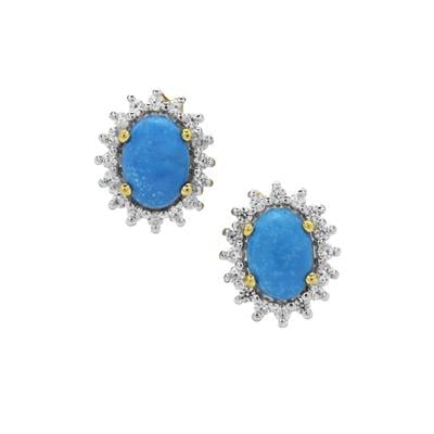 Ceruleite Earrings with White Zircon in Gold Plated Sterling Silver 1.70cts