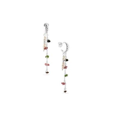 Freshwater Cultured Pearl Earrings with Rainbow Tourmaline in Sterling Silver 