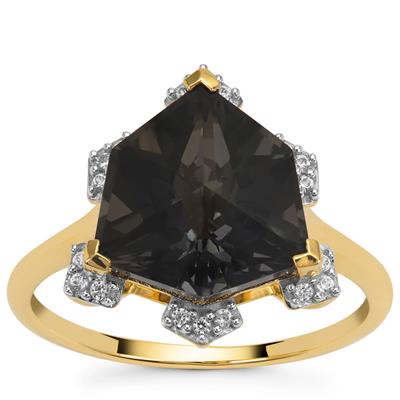 Wobito Alpine Cut Black Knight Topaz Ring with White Zircon in 9K Gold 5.75cts