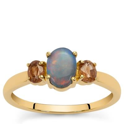 Crystal Opal on Ironstone Ring with Capricorn Zircon in 9K Gold 