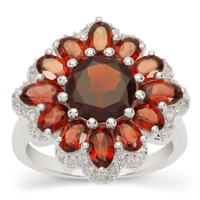 Rajasthan Garnet Ring with White Zircon in Sterling Silver 5cts