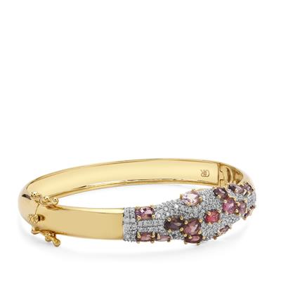 Pink, Purple Mahenge Spinel Bangle with White Zircon in Gold Plated Sterling Silver 6.35cts