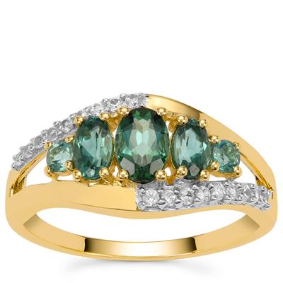 Indicolite Ring With White Zircon in 9K Gold 1.35cts