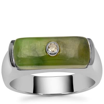 Nephrite Jade Ring with Café Diamond in Sterling Silver 4.30cts