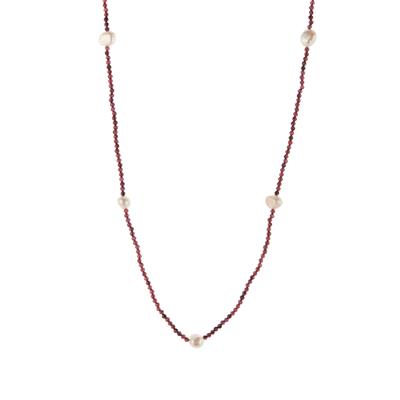Kaori Freshwater Cultured Pearl Necklace with Red Garnet 