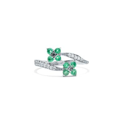 Ethiopian Emerald Ring with White Zircon in Sterling Silver 0.50cts