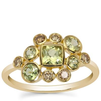 Mali Garnet Ring with Golden Ivory, Champagne Diamonds in 9K Gold 1.30cts
