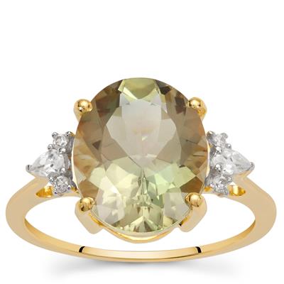 Oregon Sunstone Ring with White Zircon in 9K Gold 4cts