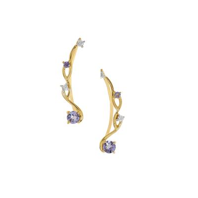 Tanzanite Earring Vines with White Zircon in Gold Plated Sterling Silver 0.90ct