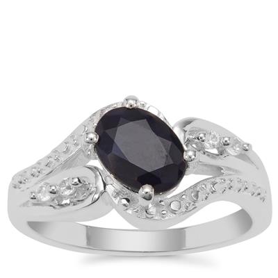 Madagascan Blue Sapphire Ring with White Zircon in Sterling Silver 1.75cts