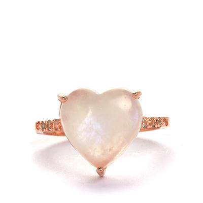 Rainbow Moonstone Ring with White Topaz in Rose Gold Tone Sterling Silver 6.05cts