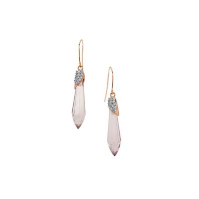 Wobito Briolette Cut Rose De France Amethyst Earrings with White Zircon in 9K Rose Gold 8.75cts