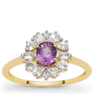 Purple Sapphire Ring with White Zircon in 9K Gold 1.40cts