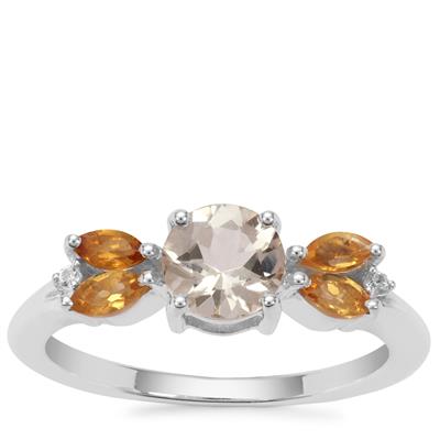 Champagne Danburite, Diamantina Citrine Ring with White Zircon in Sterling Silver 1.17cts