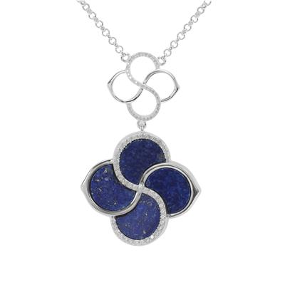 Sar-i-Sang Lapis Lazuli Necklace with White Zircon in Sterling Silver 9.55cts