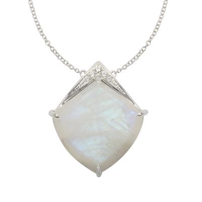 Rainbow Moonstone Pandent Necklace with White Zircon in Sterling Silver 35.60cts