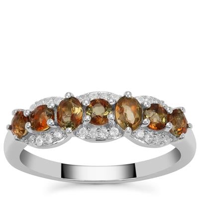 Gouveia Andalusite Ring with White Zircon in Sterling Silver 1cts