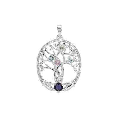 Sky Blue Topaz Pendant with Multi-Gemstone in Sterling Silver 1ct