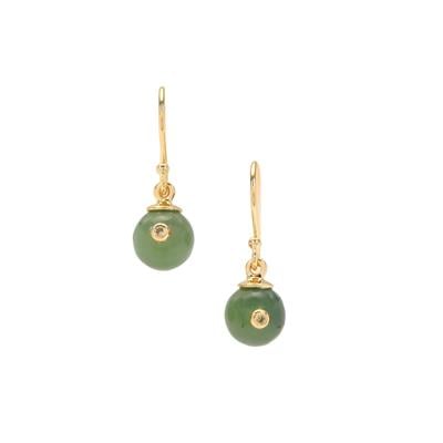 Nephrite Jade Earrings with Café Diamond in Gold Plated Sterling Silver 11.70cts