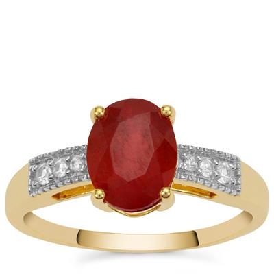 Malagasy Ruby Ring with White Zircon in 9K Gold 2.95cts