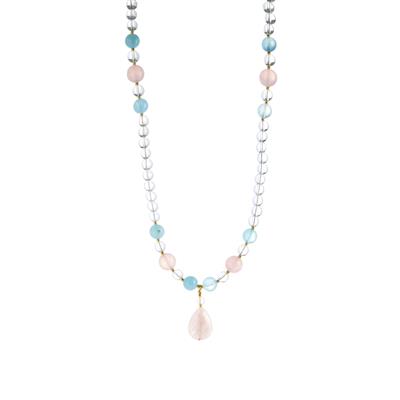 Rose, Optic Quartz Necklace with Aquamarine in Sterling Silver 124.75cts (F)