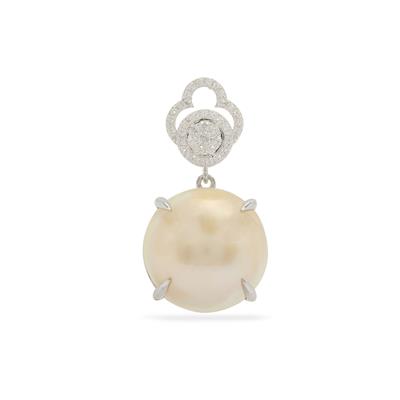 South Sea Mabe Cultured Pearl Pendant with White Zircon in Sterling Silver (19mm)