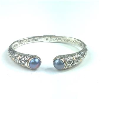 Mabe Pearl Bangle in Sterling Silver with 18K Gold accents (10mm)