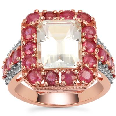 Cullinan Topaz Ring with Ruby in Rose Gold Plated Sterling Silver 8.70cts (F)