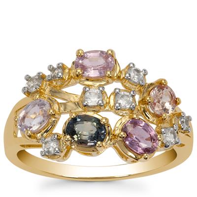 Multi-Colour Sapphire Ring with White Zircon in 9K Gold 1.90cts