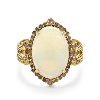 Coober Pedy Opal Ring with Argyle Cognac Diamonds in 18K Gold 4.51cts