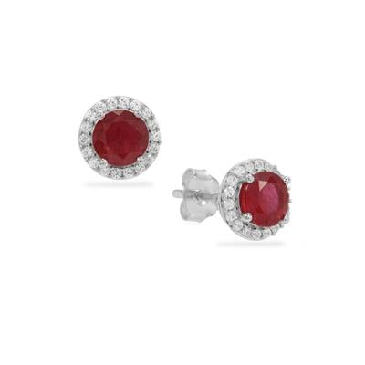 Ruby & White Zircon Sterling Silver Earrings 