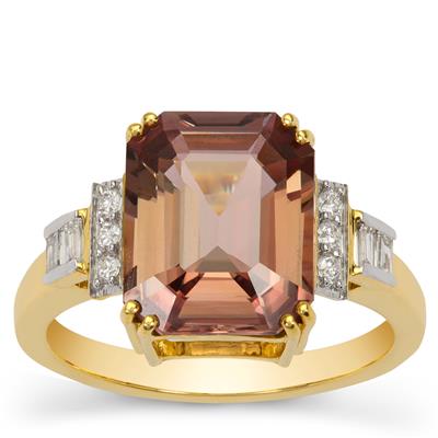 Pink Diaspore Ring with Diamond in 18K Gold 4.93cts