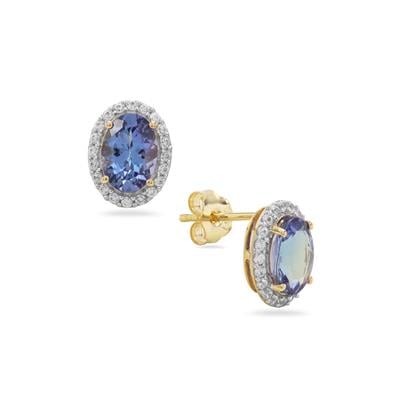 AA Tanzanite Earrings with White Zircon in 9K Gold 1.80cts
