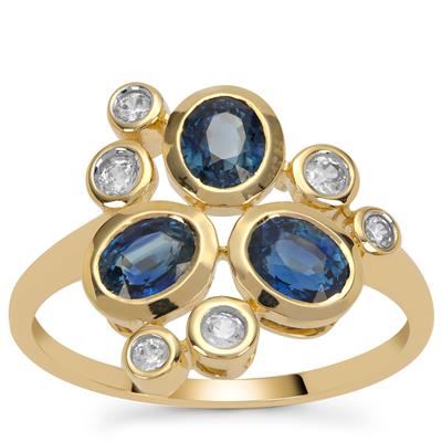 Diego Suarez Blue Sapphire Ring with White Zircon in 9K Gold 1.70cts