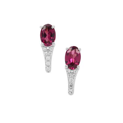 Rajasthan Garnet Earrings with White Zircon in Sterling Silver 1.20cts