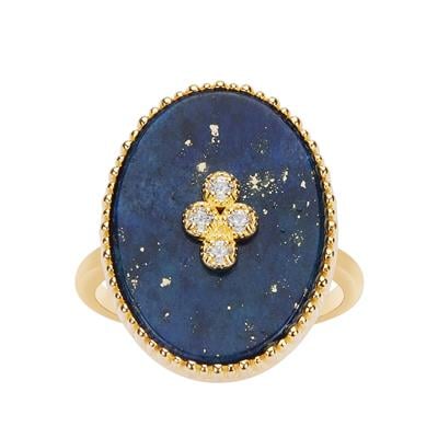 Lapis Lazuli Ring with White Zircon in Gold Tone Sterling Silver 8.79cts
