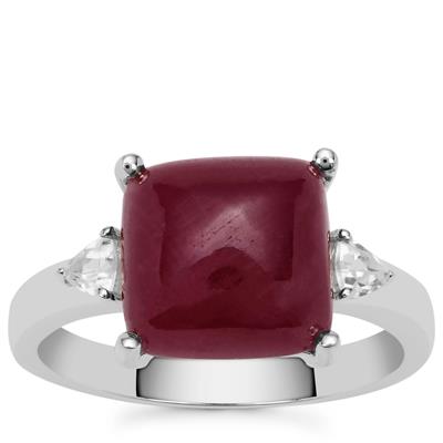 Bharat Ruby Ring with White Zircon in Sterling Silver 6.80cts